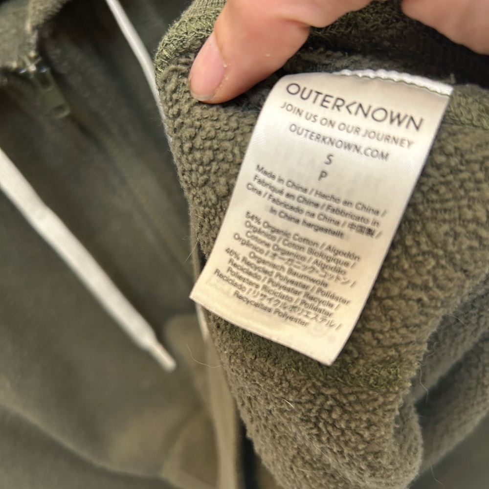 Outerknown Olive Hooded Half-Zip Pullover Sweatshirt - Picture 6 of 6